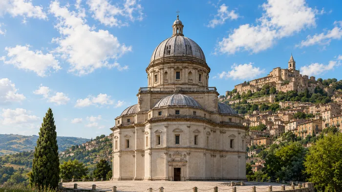 Representación ilustrativa del templo de Santa Maria della Consolazione al pie de Todi