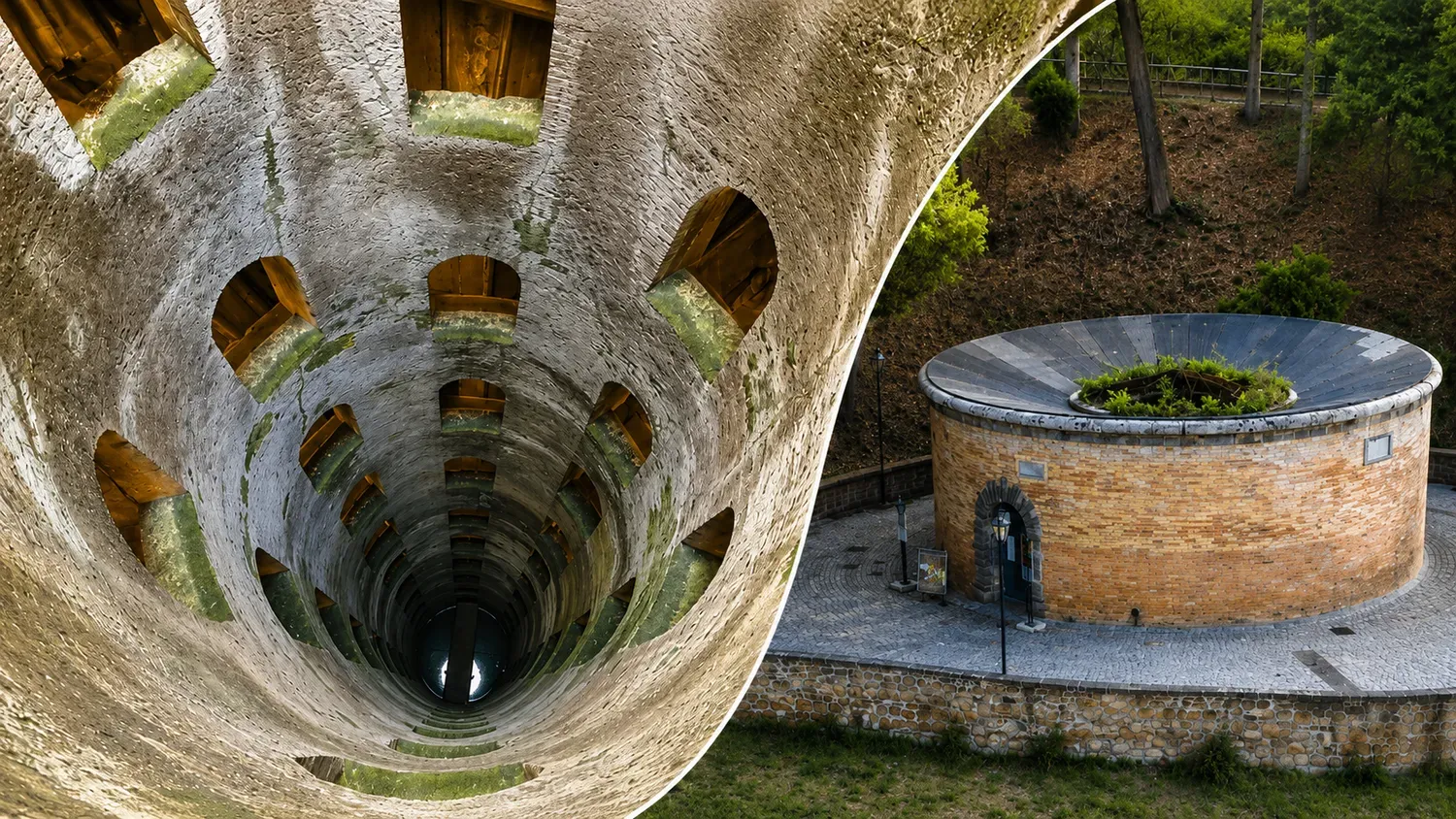 Interior of St Patrick’s Well in Orvieto viewed from above